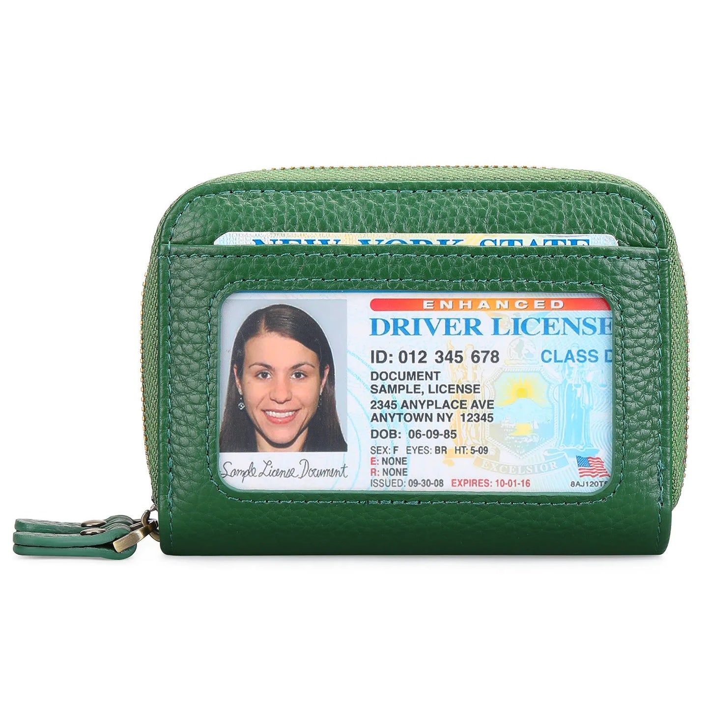 Genuine cowhide leather expanding card holder wallet with zipper closure in multiple colour options