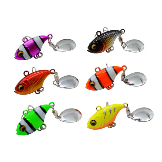Metal sea fishing lure with rotating sequins showing six colour options including zebra patterns and orange lightning