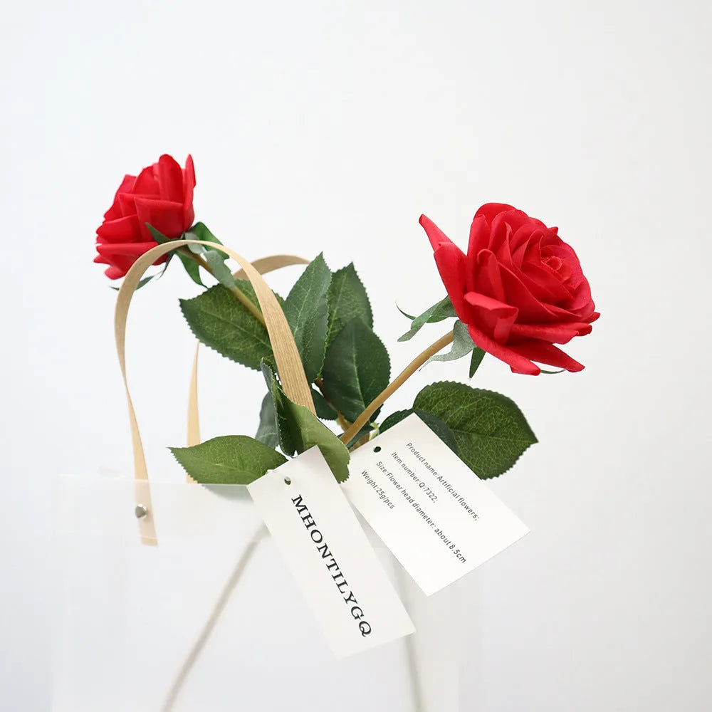 Artificial silk touch rose with fabric petals, approximately 42cm long, in a selection of colours