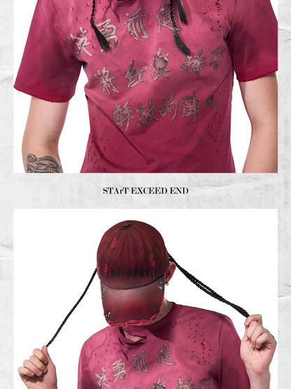 Rose red cotton peaked cap with adjustable strap and structured peak