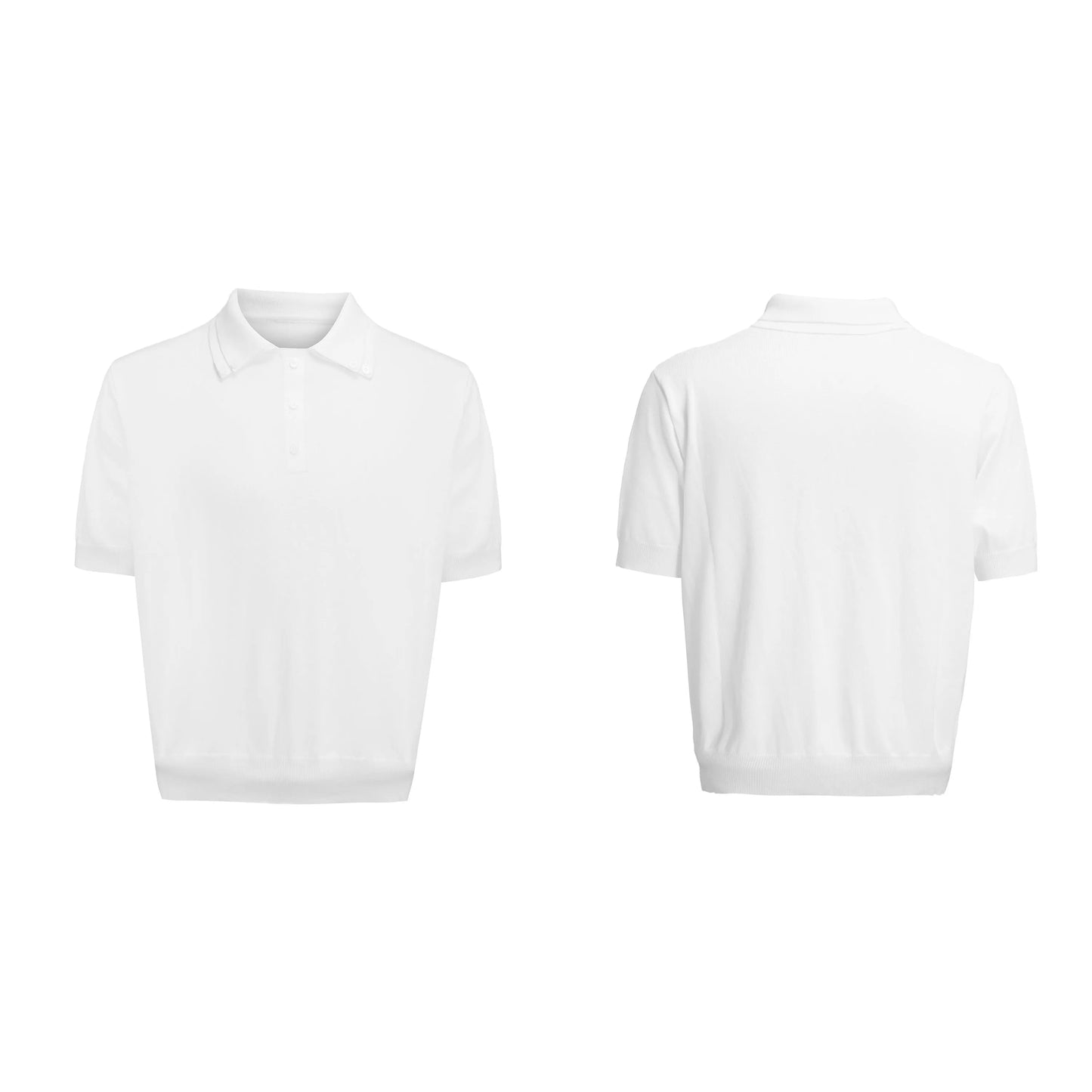 Men's black double collar polyester short sleeve shirt with loose fit and slim knit construction