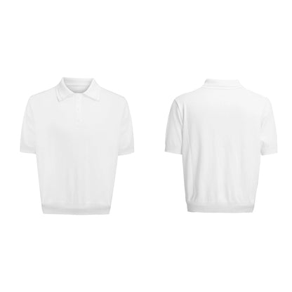 Men's black double collar polyester short sleeve shirt with loose fit and slim knit construction