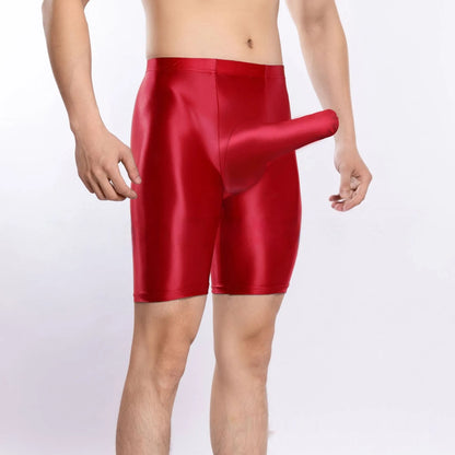 Men's plus size shiny silky nylon sports shorts displayed in multiple colours.