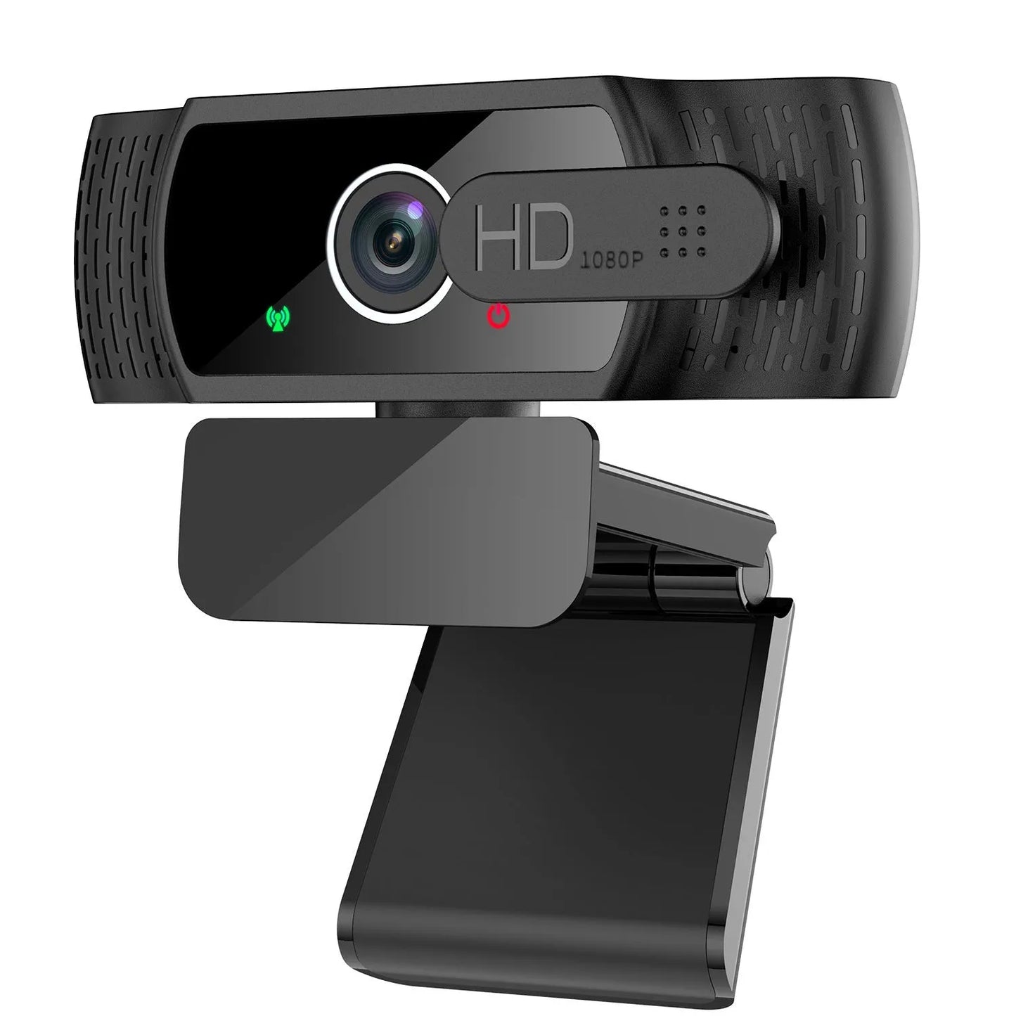 Black 1080P USB webcam with built-in microphone and a universal clip for laptops.