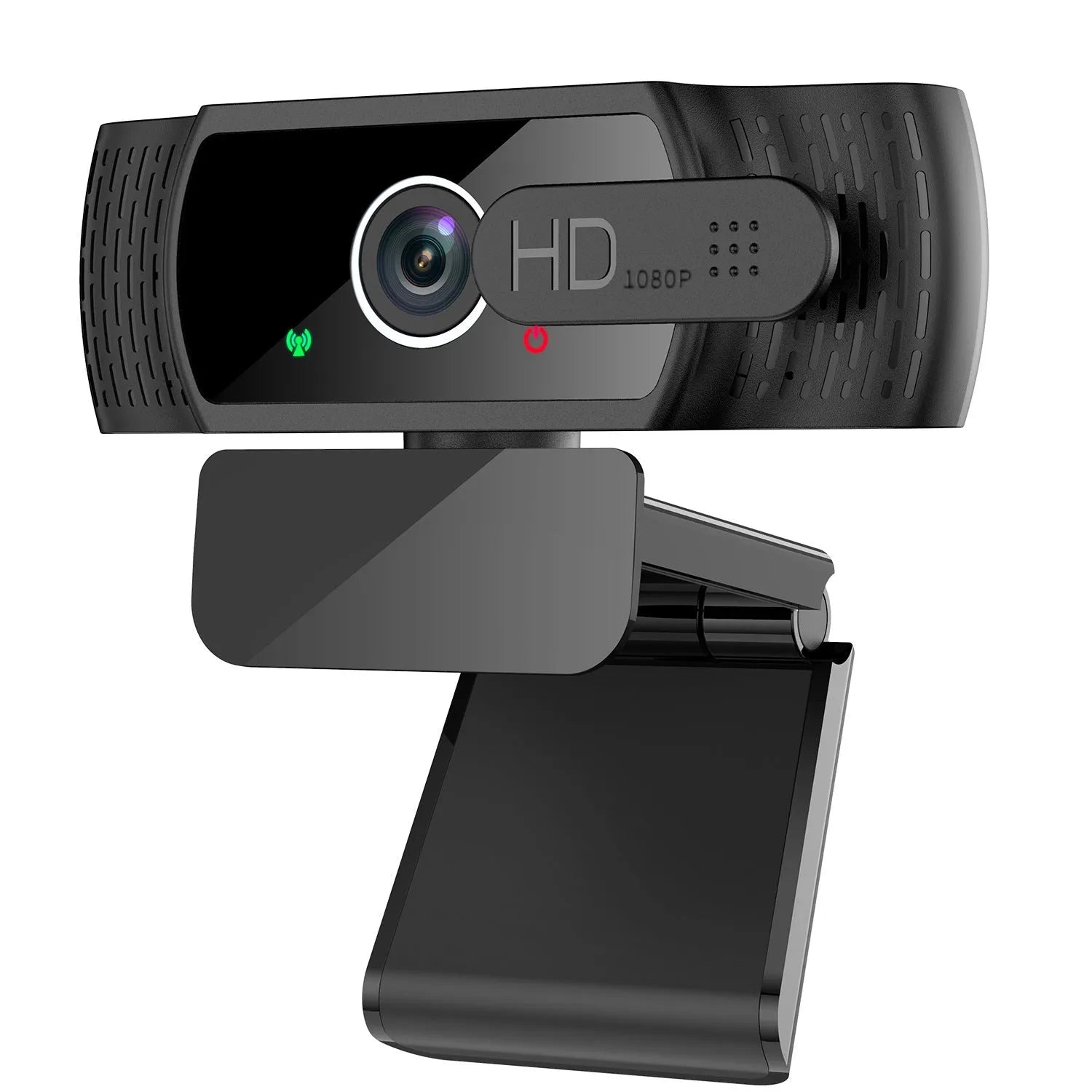 Black 1080P USB webcam with built-in microphone and a universal clip for laptops.