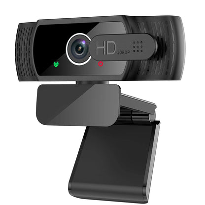 Black 1080P USB webcam with built-in microphone and a universal clip for laptops.