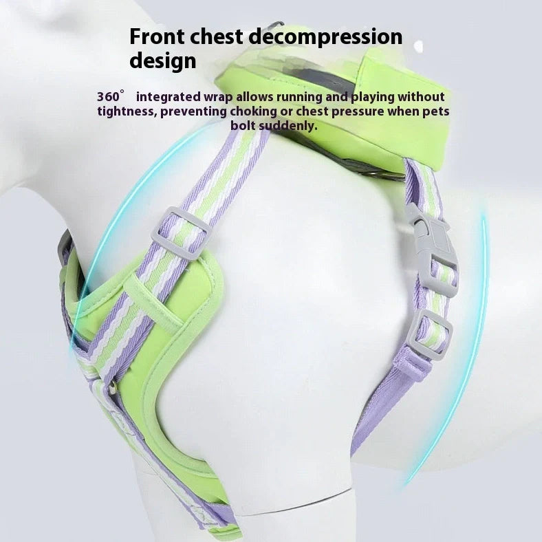Explosion-proof anti-strangulation pet harness in pink with 1.5m holding rope attached to chest strap