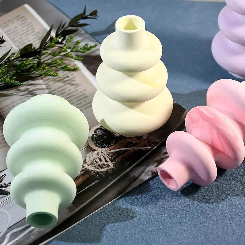 Three layer circle vase ornaments silicone mould in irregular shape