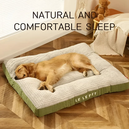 Coffee coloured detachable fleece dog bed for large breeds, shown with blanket removed.