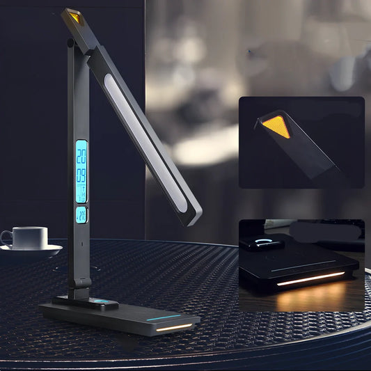 Black table lamp with 10W wireless charging pad and ABS+PS shade for basic night lighting