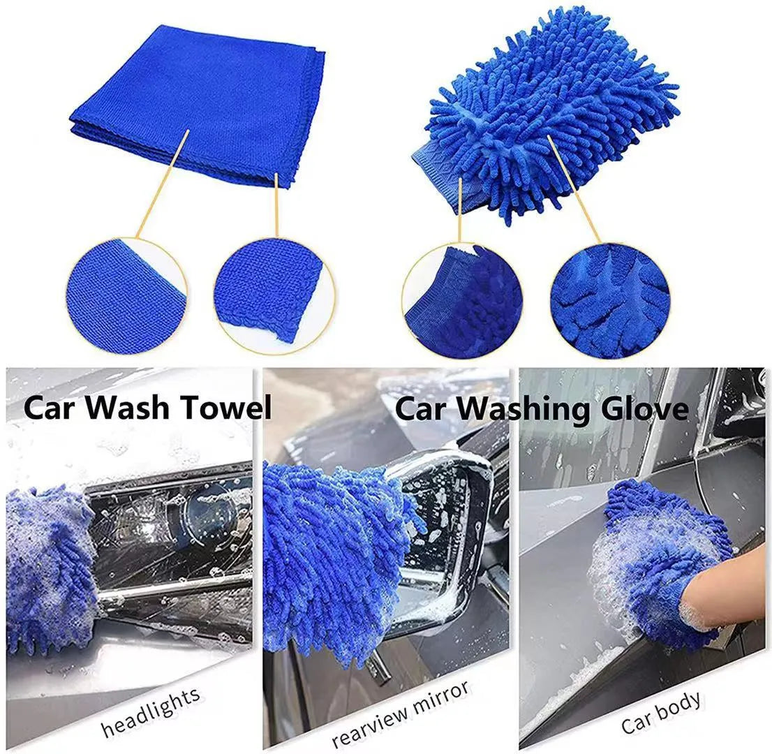 26-piece polypropylene car wash brush set with various brush heads and ergonomic handles for tyre and wheel cleaning.