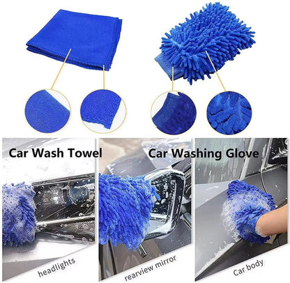 26-piece polypropylene car wash brush set with various brush heads and ergonomic handles for tyre and wheel cleaning.
