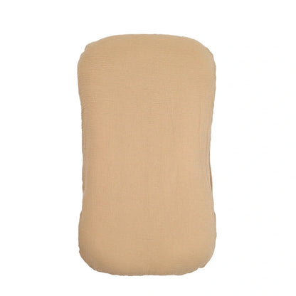 Portable crib with interchangeable fabric cover showing 75x45cm dimensions and multiple colour options