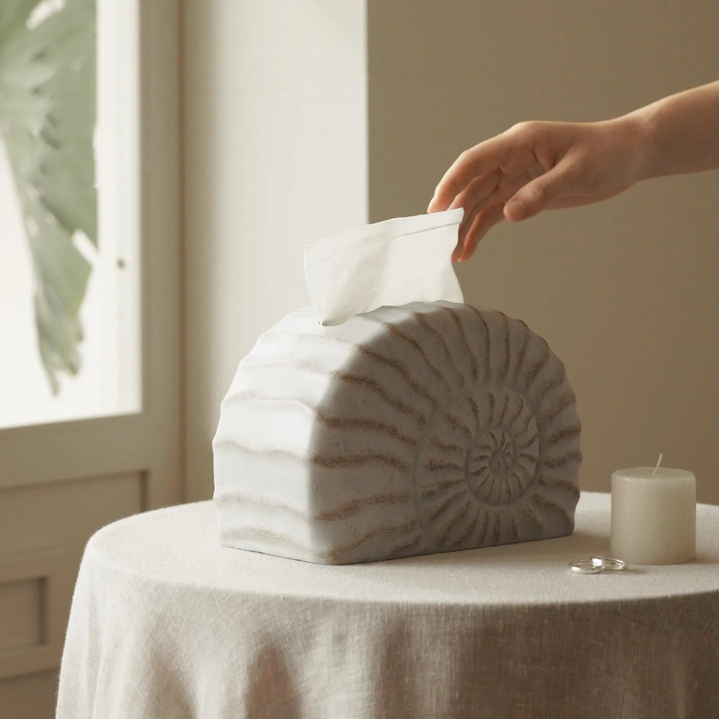 Conch ramble resin tissue box with modern design, 20-26cm dimensions for standard tissues
