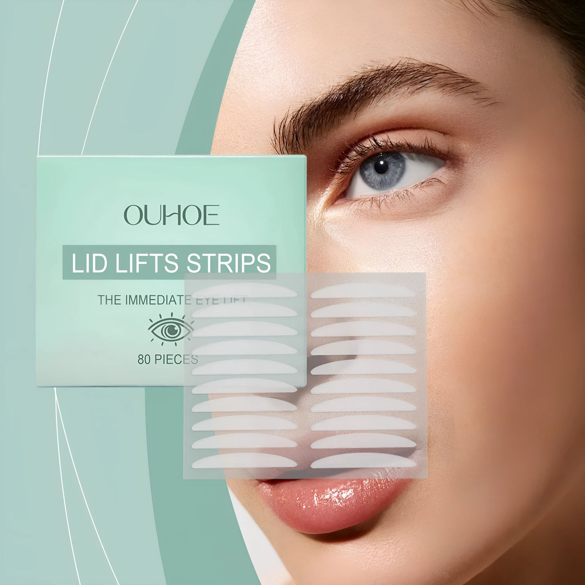 Pack of 80 hydrating eyelid sticker patches with glycerol and hyaluronic acid formula.