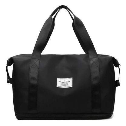 Spacious fitness travel bag with various pockets and compartments for organizing gym, yoga, and outdoor gear