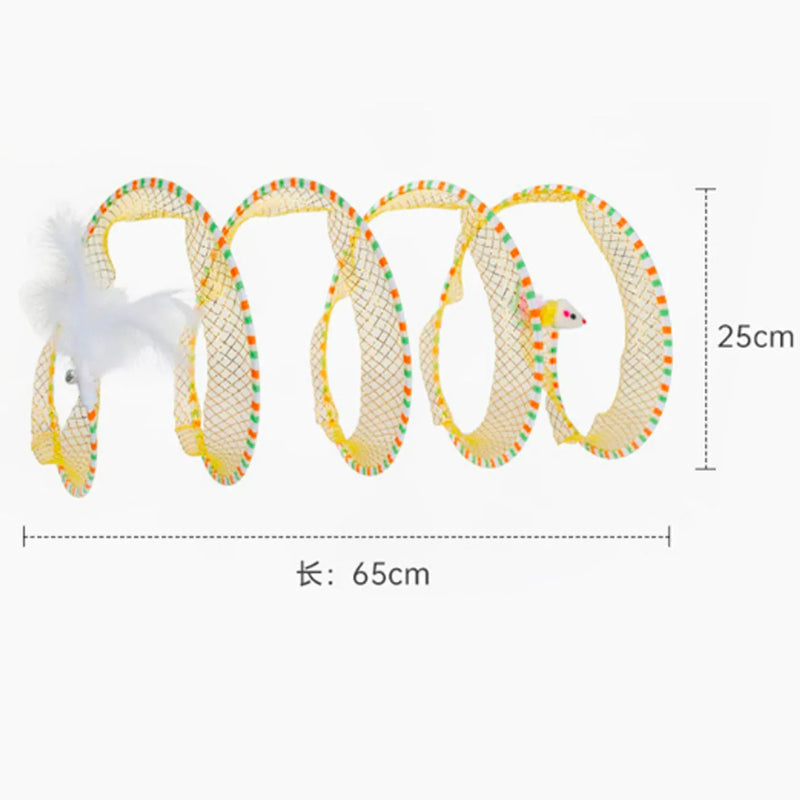 Cat toy cat tunnel with teasing stick, long pole interactive wand for bite-resistant self-play boredom relief and feather supplies for indoor enrichment and exercise, available in blue and yellow.