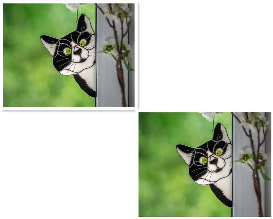 Colorful PVC cat window sticker with double-sided design for home and car decoration