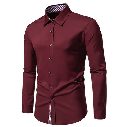 Men's loose fit plaid long-sleeved shirt in polyester blend fabric available in three colours