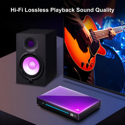 Android eight-core set-top box, 96mm x 16.8mm, with HDMI, Bluetooth, WiFi, remote control and DC power supply