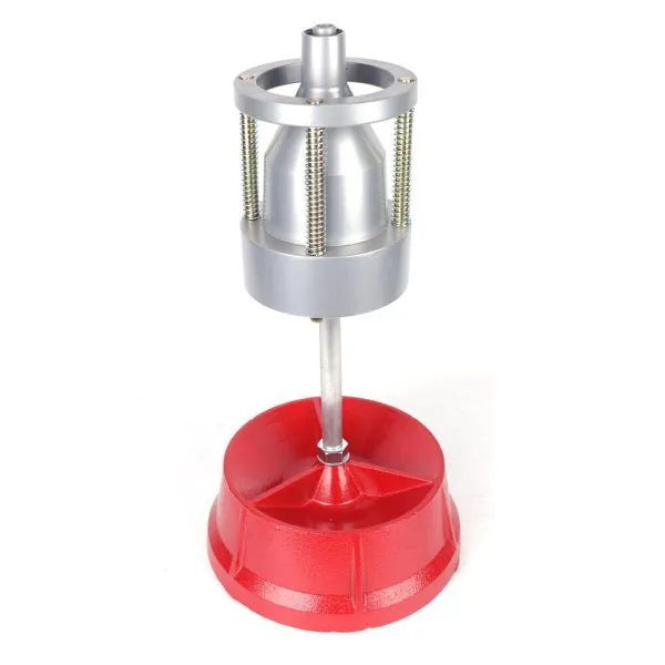 Portable hub balancer with aluminium head, bull's eye level, and 11.5" diameter base for wheel balancing