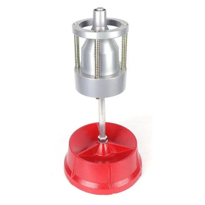 Portable hub balancer with aluminium head, bull's eye level, and 11.5" diameter base for wheel balancing