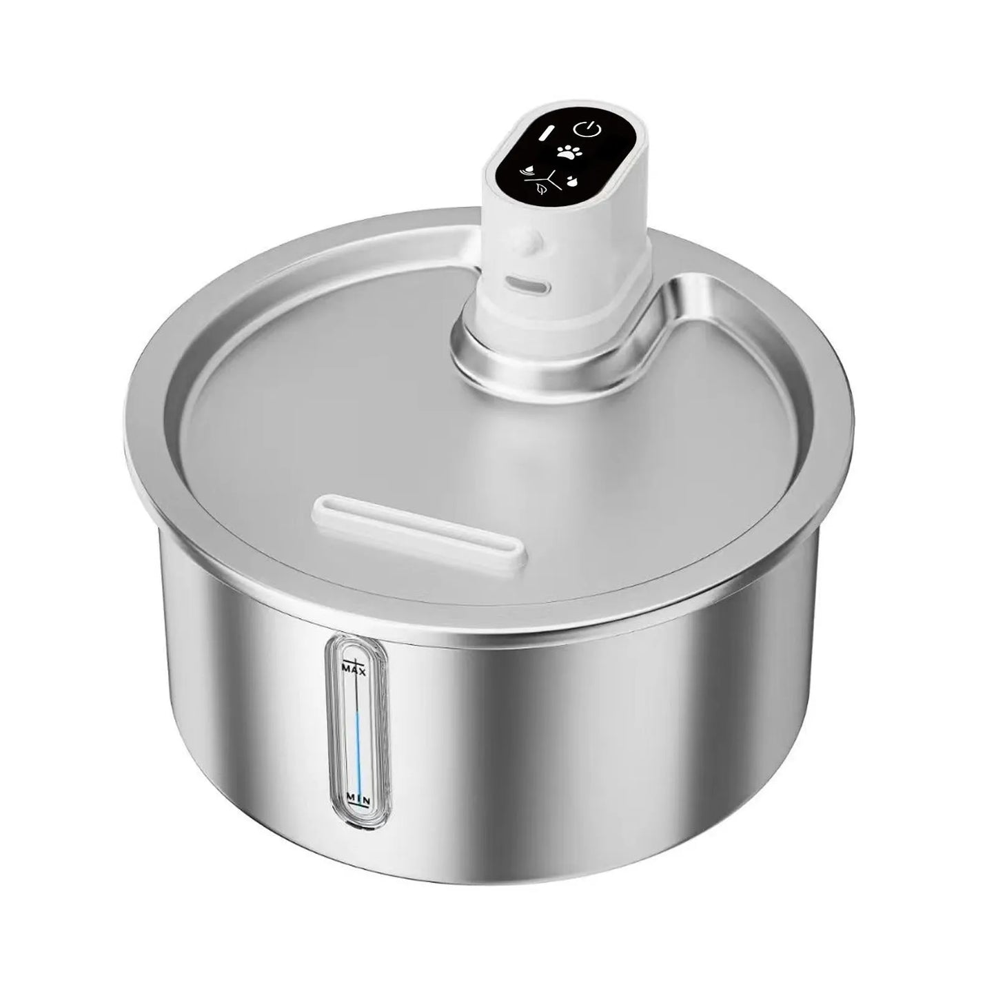 Stainless steel cat water fountain with constant temperature heating base in black or white colour options