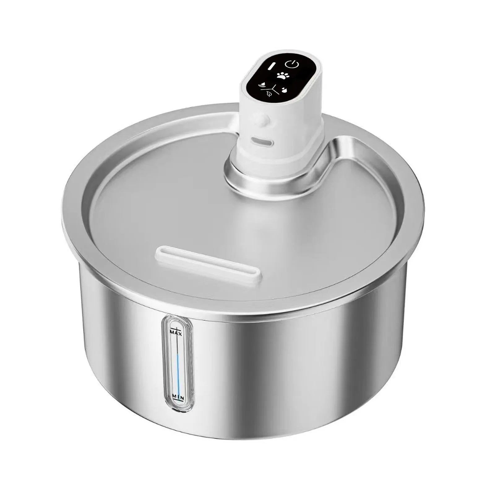 Stainless steel cat water fountain with constant temperature heating base in black or white colour options