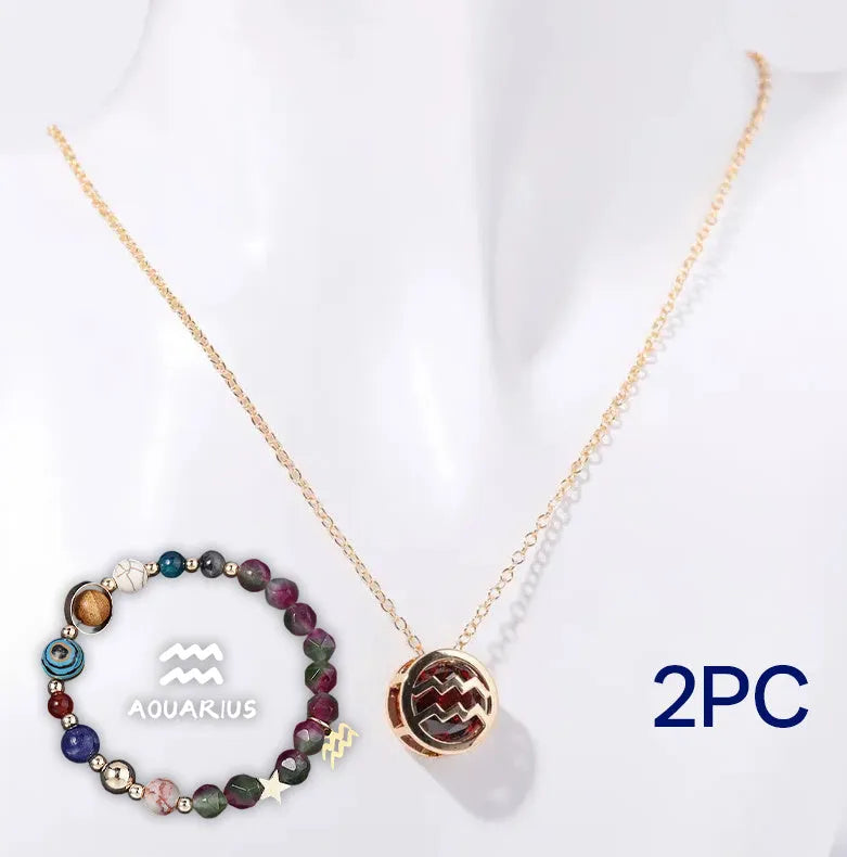 Natural stone beaded necklace and bracelet set laid out flat, showing the coordinated design and textured beads.