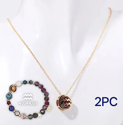Natural stone beaded necklace and bracelet set laid out flat, showing the coordinated design and textured beads.