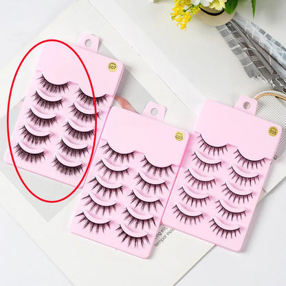 Set of manga-style false eyelashes in natural wispy styles 007, 008, and 009 on plastic black terrier