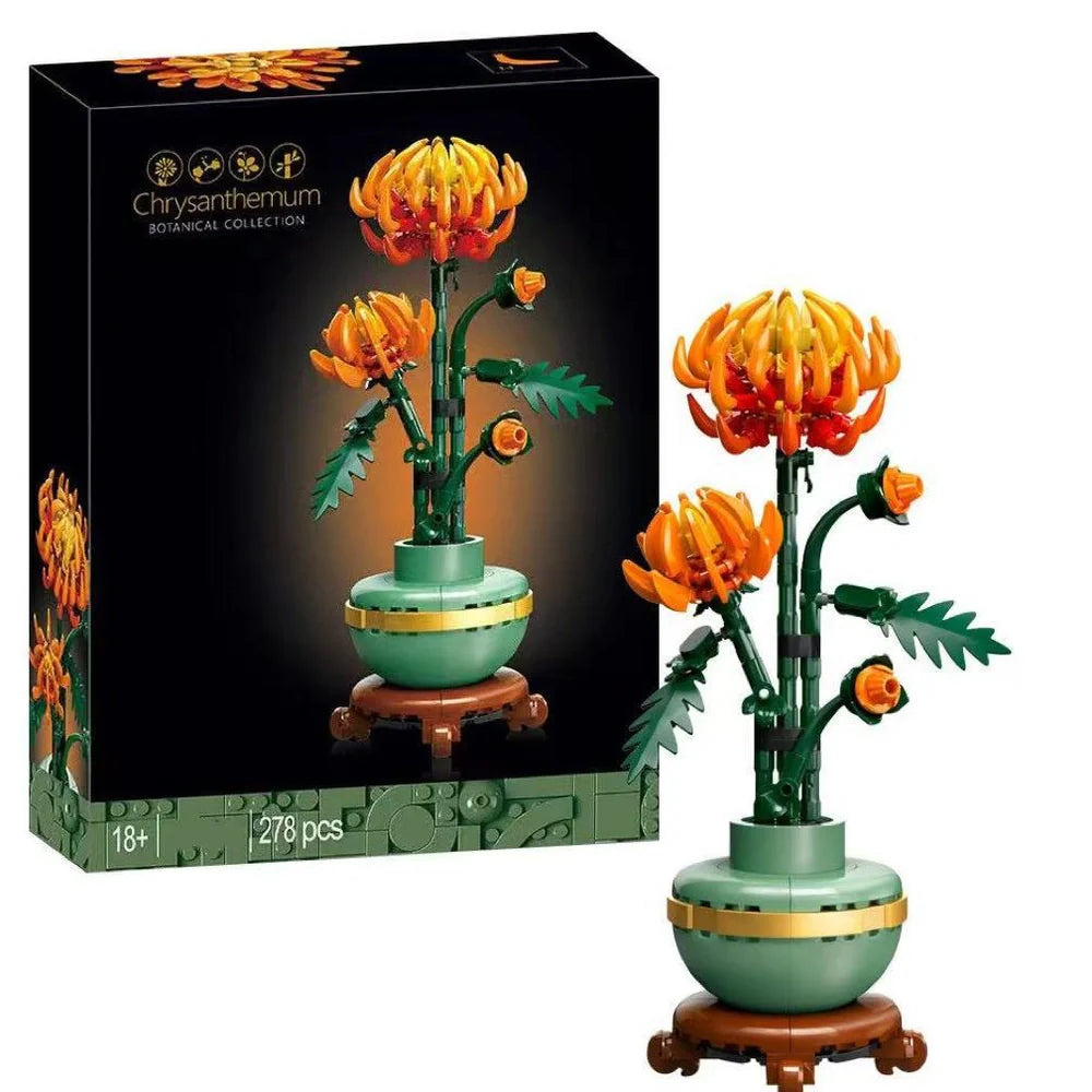 Lego-style flower bouquet building blocks showing 5 colour options for adult assembly project
