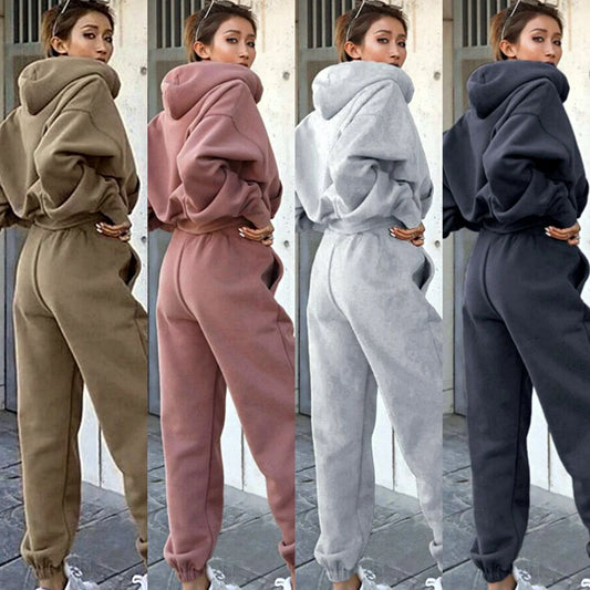 Women's casual hoodie outfit in various colors and sizes, featuring a stylish design and comfortable polyester construction.