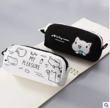Leather pencil case, 22cm x 9.5cm x 7cm, zip closure, animal and fruit patterns, 18 colours