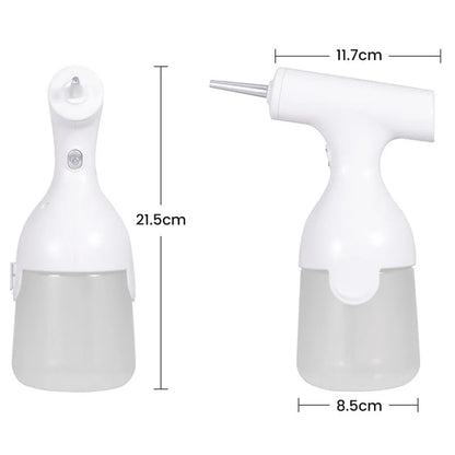 White electric automatic foam dispenser gun on a bathroom counter next to a sink