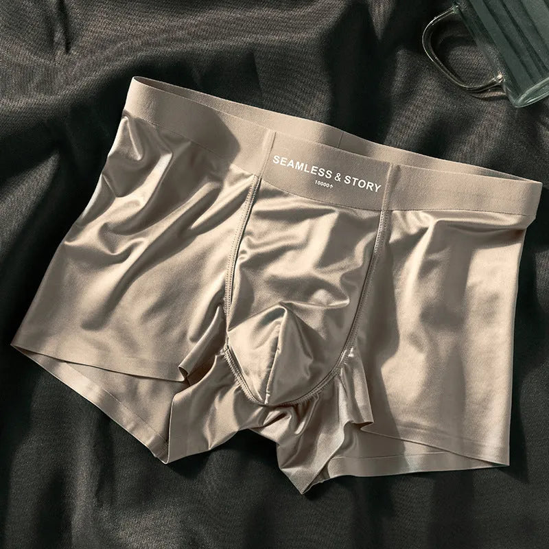Men's ice silk underwear in mid-waist design showing coffee colour option