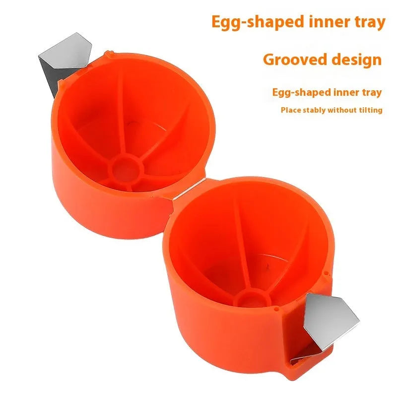 Vibrant coloured egg shell opener tool for clean cracking and beating in kitchen