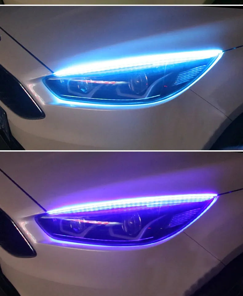LED daytime running lights with remote control, showing RGB colour options and sizes 30cm, 45cm, 60cm