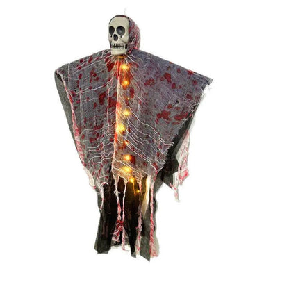 Blood-dyed luminous plastic skull hanging ghost Halloween ornament measuring 30cm with hanging loop