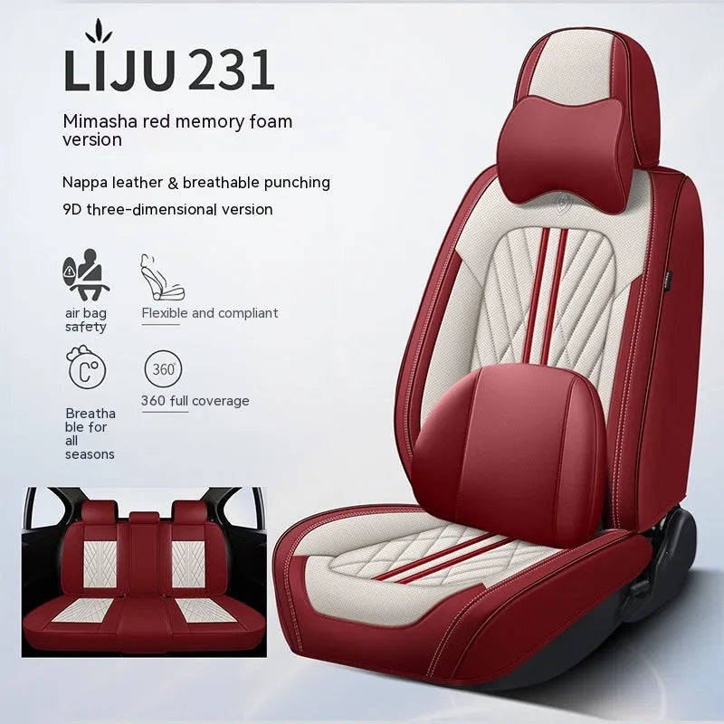 Five-seat leather car cushion set in multiple colour options with hemmed edges