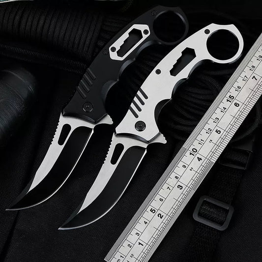Folding knife with nut driver and back clamp for outdoor survival