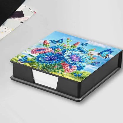 DIY diamond painting label box with cartoon design showing frameless construction and plastic material