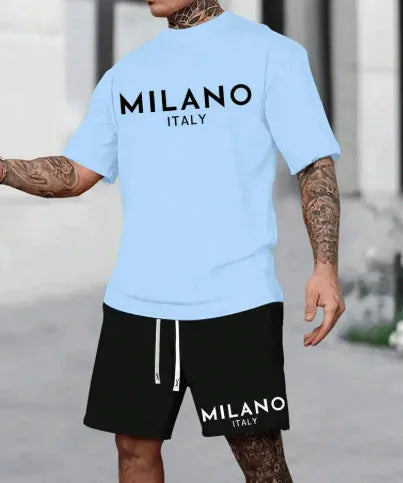 Polyester short sleeve suit set showing coordinated top and shorts in available colours