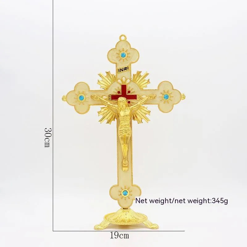 Zinc alloy geometric car ornament in gold and diamond finish, measuring 30cm by 19cm.