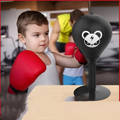 Tabletop boxing speed ball with suction cup base and inflatable PU leather ball in Burst Bear design