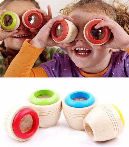 Wooden Magic Kaleidoscope toy for children with colorful patterns