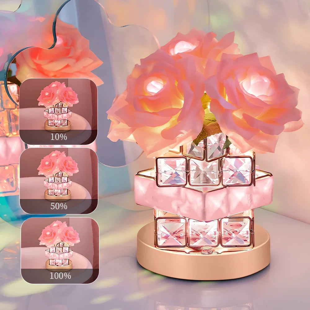 Rubik's Cube crystal lamp showing 8cm cube design with colour changing LED illumination