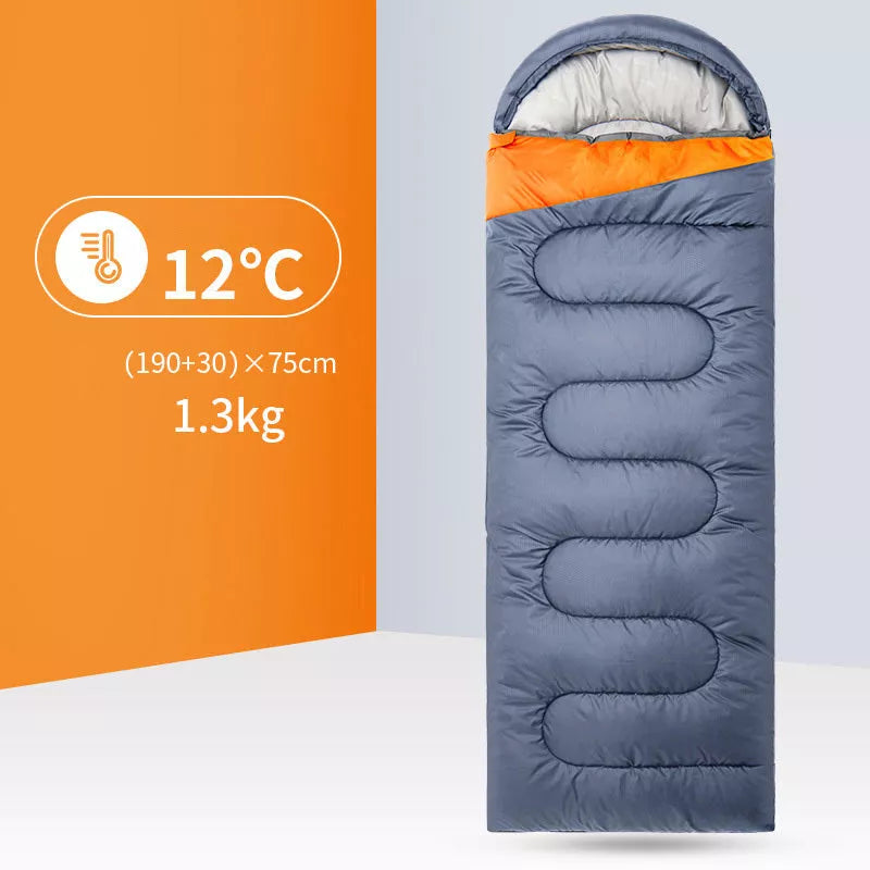 Outdoor Camping Portable Warm Trip Sleeping Bag for Adults in cyan and grey orange options