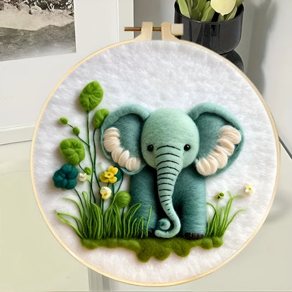 Round fabric embroidery kit with 20x20cm linen frame and wool felt for three-dimensional floral artwork