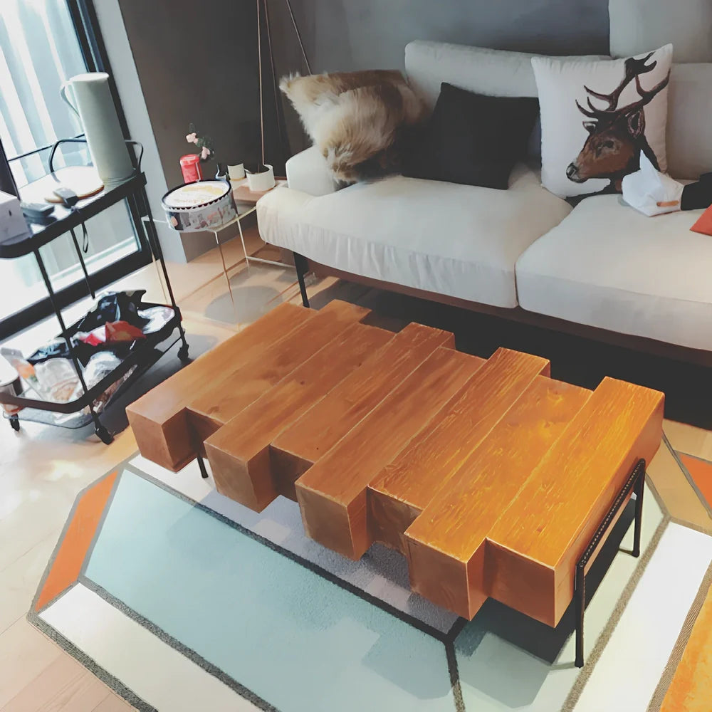 Nordic style solid wood coffee table with clean lines and water-based paint finish in natural wood tone